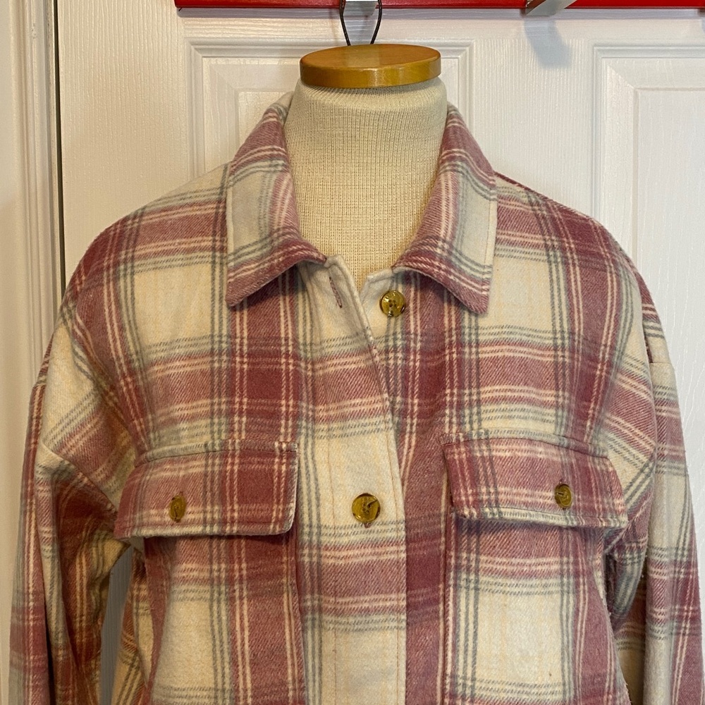 Banana‎ Republic Pink Cream Plain Flannel Wool Blend Shacket Size M - Picture 10 of 16